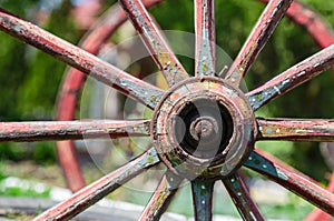 Colored vintage carriage wheels