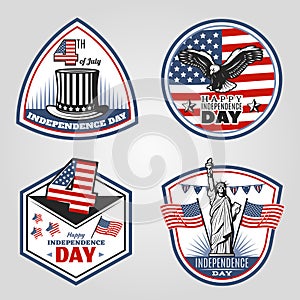 Colored Vintage Independence Day Emblems Set