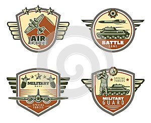 Colored Vintage Military Emblems Set