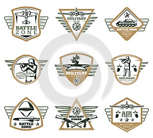 Colored Vintage Military Emblems Set