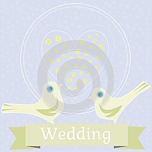 Colored wedding illustration with love doves