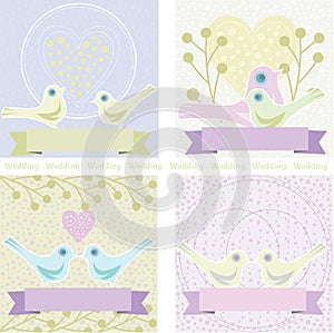 Colored wedding illustration with love doves