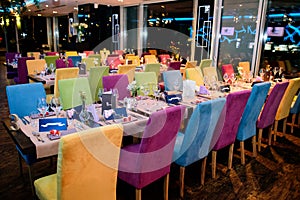 Colored wedding table setting