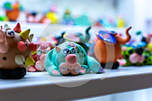 Colored whistles made in porcellana from the city of Alberobello, south of Italy on Blurred Background