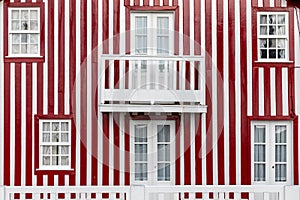 Colored Windows of `Costa Nova do Prado`, Portugal. Windows in typical small wooden house with colorful stripes in Costa Nova. A