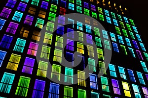 Colored windows texture. Neon light background