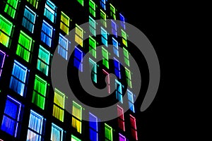 Colored windows texture. Neon light background