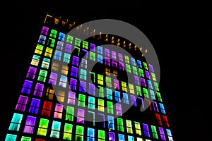 Colored windows texture. Neon light background