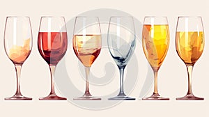Colored Wine Glasses On White Background - Illustration
