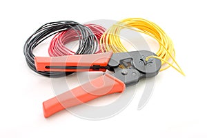 Colored wire and crimping tool photo