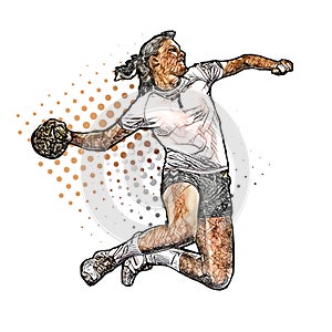 Colored woman handball player vector illustration