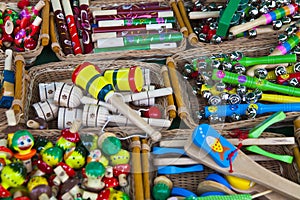 Colored wooden rattles