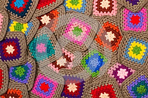 Colored wool crochet doilies in a close up view