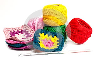 Colored wool crochet doilies