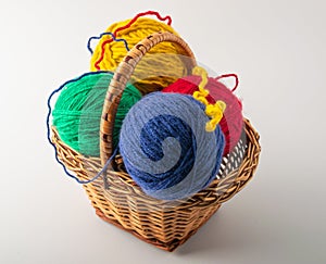 Colored wool knit balls placed on a