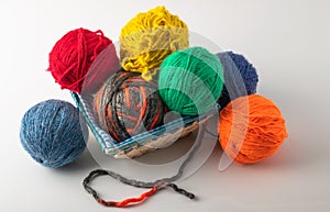 Colored wool knit balls placed on a