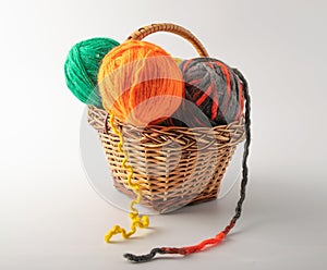Colored wool knit balls placed on a