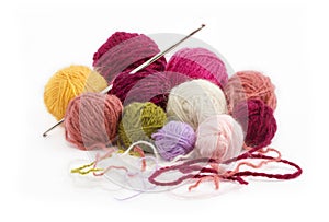 Colored wool thread balls to crochet