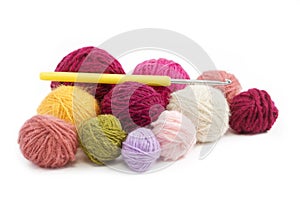 Colored wool thread balls to crochet