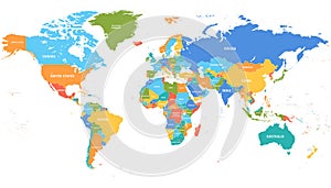 Colored world map. Political map photo