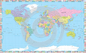 Colored World Map - Vector Illustration. World Flags Around