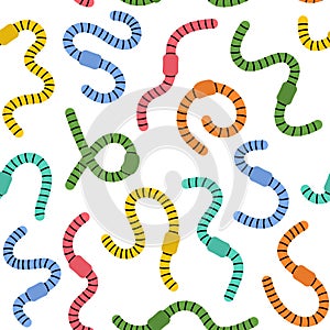 Colored worms seamless pattern. Curled earthworms background. Terrestrial annelids worms hand drawn pattern