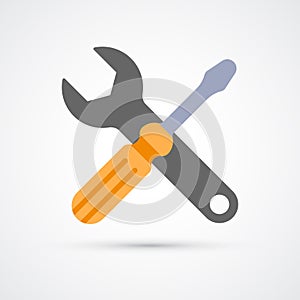 Colored wrench and screwdriver trendy symbol. Vector illustration