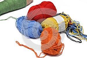 Colored yarn isolated on a white background.Crochet.Copy space