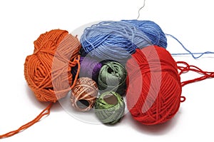 Colored yarn isolated on a white background.Crochet.Copy space