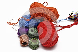 Colored yarn isolated on a white background.Crochet.Copy space