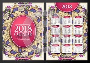 Colored 2018 Year Calendar Rectangular Template, Double-sided