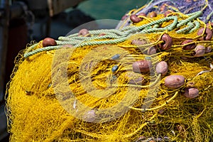 Colored yellow and purple fishing nets