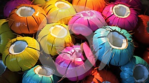 coloreful colored coconuts shaped like flowers
