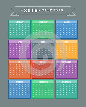 Colorful 2016 Calendar.