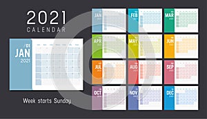 Colorful 2021 horizontal monthly calendar