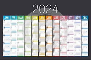 Colorful 2024 horizontal calendar