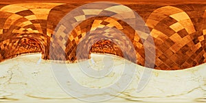 Colorful 360 degree abstract panoramic background: copper metal tunnel.