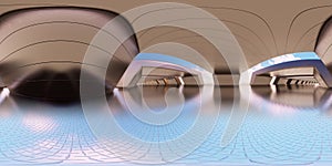 Colorful 360 degree abstract panoramic background: metal tunnel.