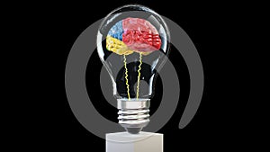 Colorful 3d brain rotating inside a lightbulb, great mind concept, loop, Alpha Channel