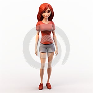 Colorful 3d Cartoon Girl Model With Red Hair - Lifelike And Youthful Protagonist