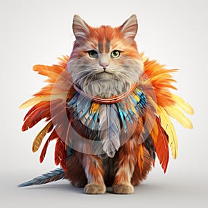 Colorful 3d Cat With Feathers Detailed Character Illustration In Unreal Engine