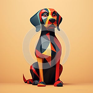 Colorful 3d Dog Sculpture With Geometric Lines - Unique Caricature-like Illustration