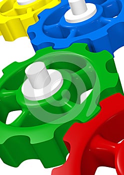 Colorful 3D Gears Working Together