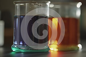 Colorful 3D illustration depicting the acid-base neutralization process in a beaker
