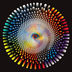 Colorful 3D illustration of a fractal mandala circle in modern style