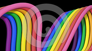 Colorful 3d lines in colors of LGBTQ flag. Pride month theme 3d illustration