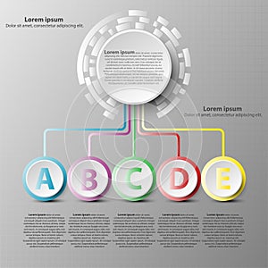 Colorful 3d paper circle with five topics for website presentation cover poster design infographic illustration concept