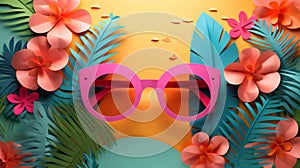 Colorful 3d paper cut craft depicting a vibrant summer beach collage on colorful scrapbook paper