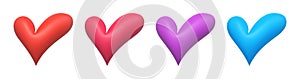 Colorful 3d realistic heart symbols on white. Happy Valentine\'s day clip art for banner or letter template