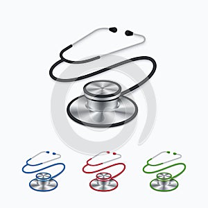 Colorful 3D Realistic Stethoscope Icon Set